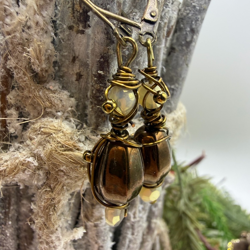 Elegant Gold and Bronze Wire-Wrapped Earrings